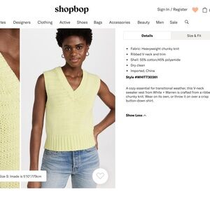 White + Warren, size XS, cotton vest, worn once, cream color, so soft